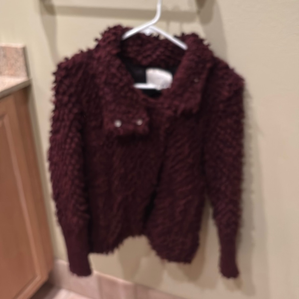 NWOT IRO Cathy woman's maroon fuzzy jacket